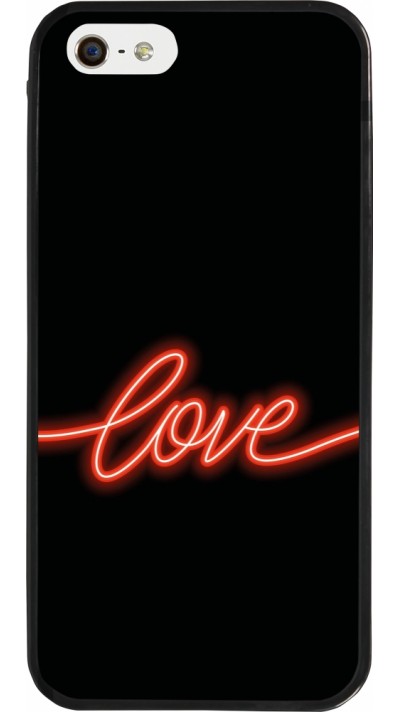 Coque iPhone 5/5s / SE (2016) - Silicone rigide noir Valentine 2023 neon love