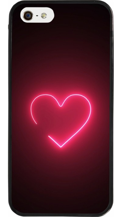 Coque iPhone 5/5s / SE (2016) - Silicone rigide noir Valentine 2023 single neon heart