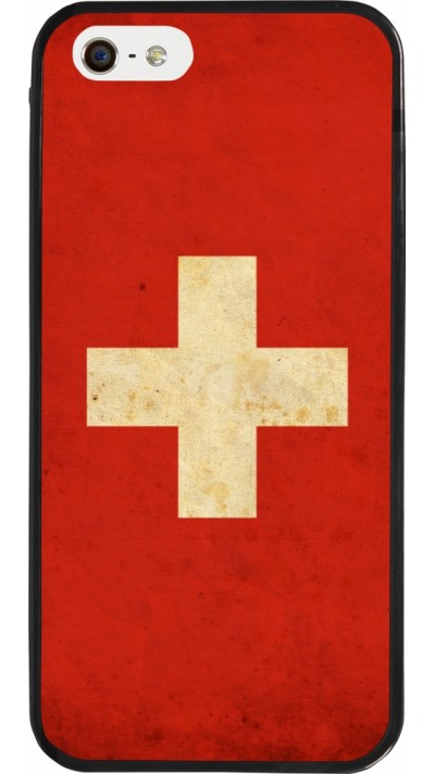 Coque iPhone 5/5s / SE (2016) - Silicone rigide noir Vintage Flag SWISS