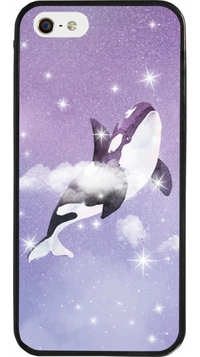 Coque iPhone 5/5s / SE (2016) - Silicone rigide noir Whale in sparking stars