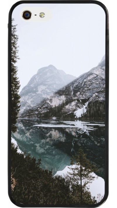 Coque iPhone 5/5s / SE (2016) - Silicone rigide noir Winter 22 snowy mountain and lake