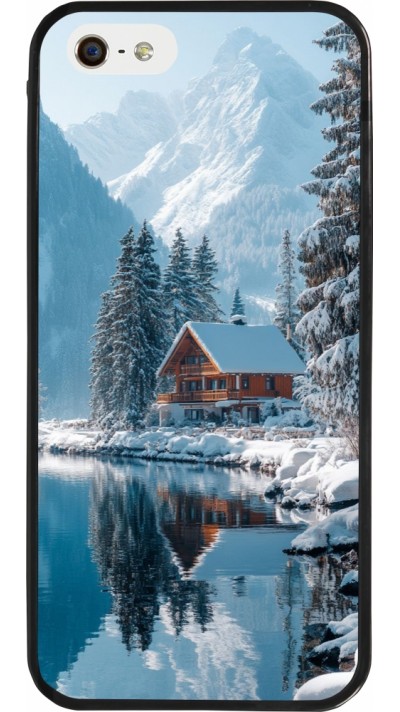 Coque iPhone 5/5s / SE (2016) - Silicone rigide noir Winter 25 Winter house forest day