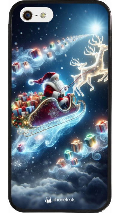Coque iPhone 5/5s / SE (2016) - Silicone rigide noir Noël 2023 Père Noël enchanté