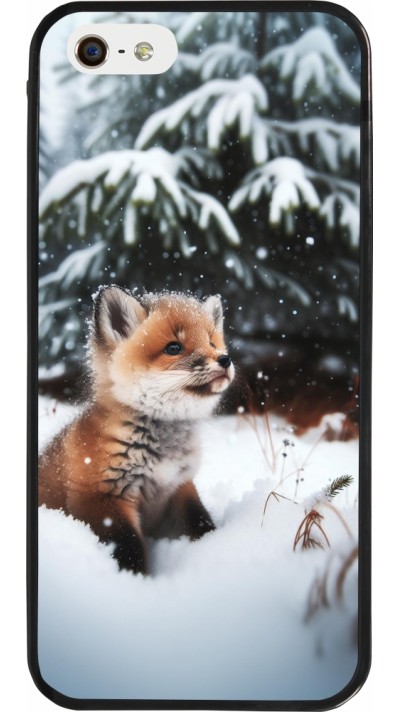 Coque iPhone 5/5s / SE (2016) - Silicone rigide noir Noël 2023 Renardeau sapin