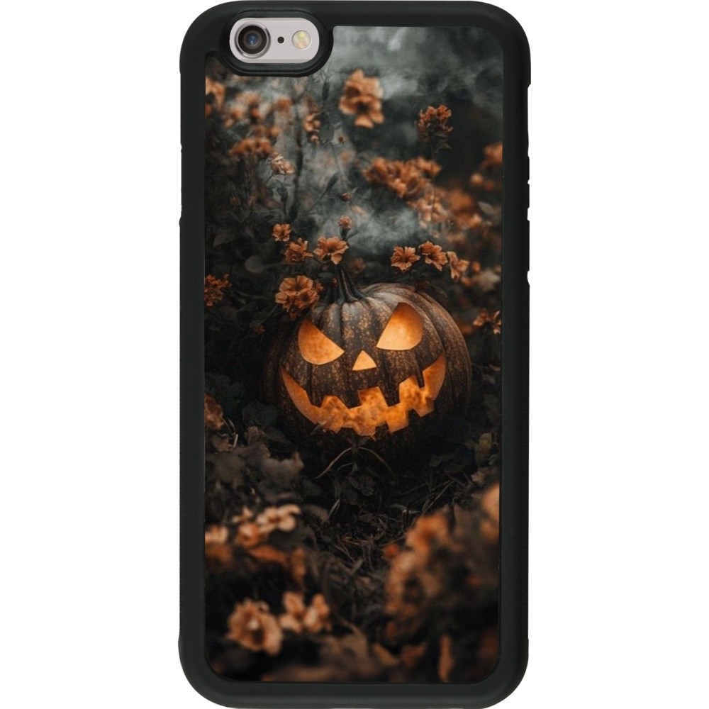 Coque iPhone 6/6s - Silicone rigide noir Halloween 2025 Pumpkin with flowers
