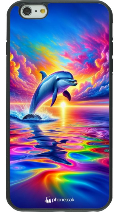 iPhone 6 Plus / 6s Plus Case Hülle - Silikon schwarz Glücklicher Regenbogen-Delfin