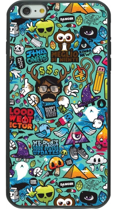 Coque iPhone 6 Plus / 6s Plus - Silicone rigide noir Mixed Cartoons Turquoise