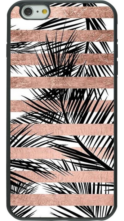 Coque iPhone 6 Plus / 6s Plus - Silicone rigide noir Palm trees gold stripes