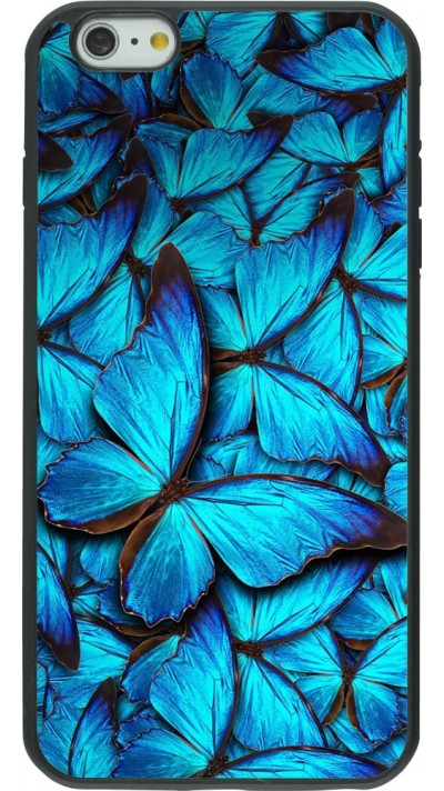 Coque iPhone 6 Plus / 6s Plus - Silicone rigide noir Papillon - Bleu