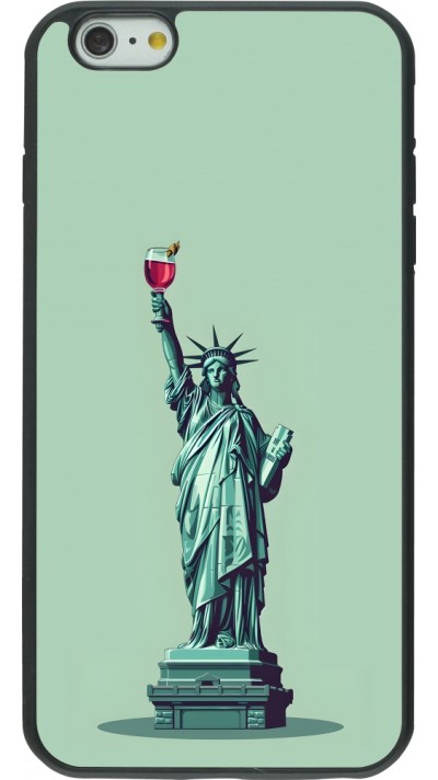 Coque iPhone 6 Plus / 6s Plus - Silicone rigide noir Wine Statue de la liberté avec un verre de vin