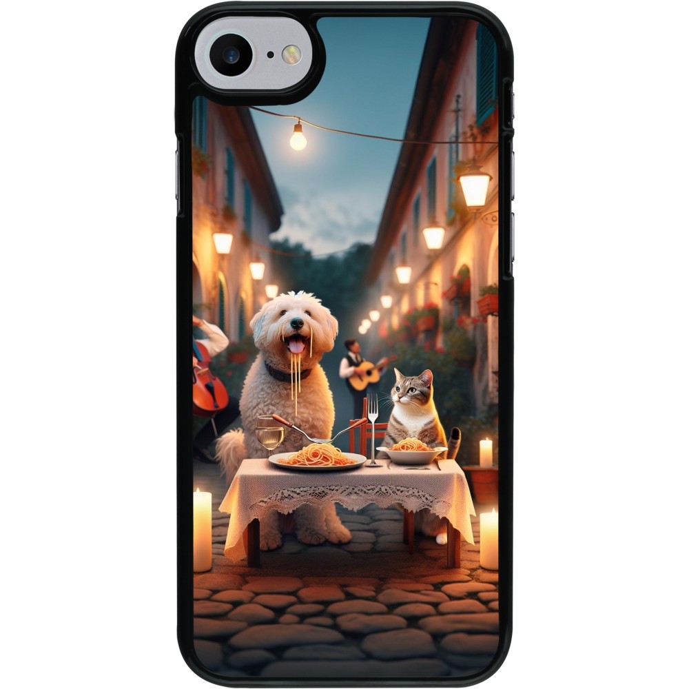 iPhone 7 / 8 / SE (2020, 2022) Case Hülle - Valentin 2024 Hund & Katze Kerzenlicht
