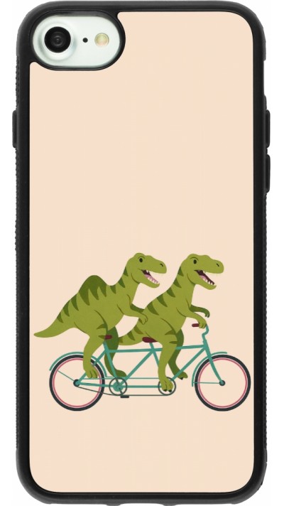 Coque iPhone 7 / 8 / SE (2020, 2022) - Silicone rigide noir Dinosaurs on bikes 2026