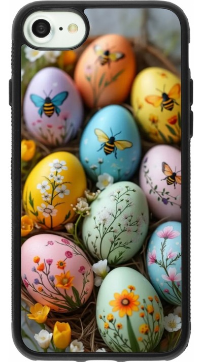 Coque iPhone 7 / 8 / SE (2020, 2022) - Silicone rigide noir Easter 2026 Eggs with bees