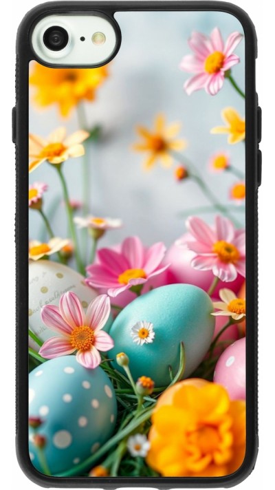 Coque iPhone 7 / 8 / SE (2020, 2022) - Silicone rigide noir Easter 2026 Eggs with flowers