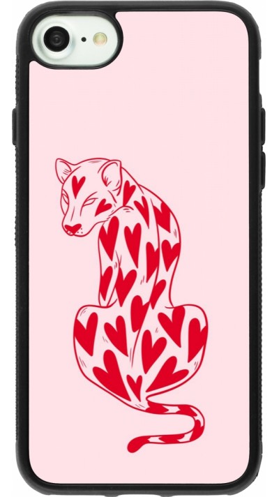 Coque iPhone 7 / 8 / SE (2020, 2022) - Silicone rigide noir Leopard with hearts 2026