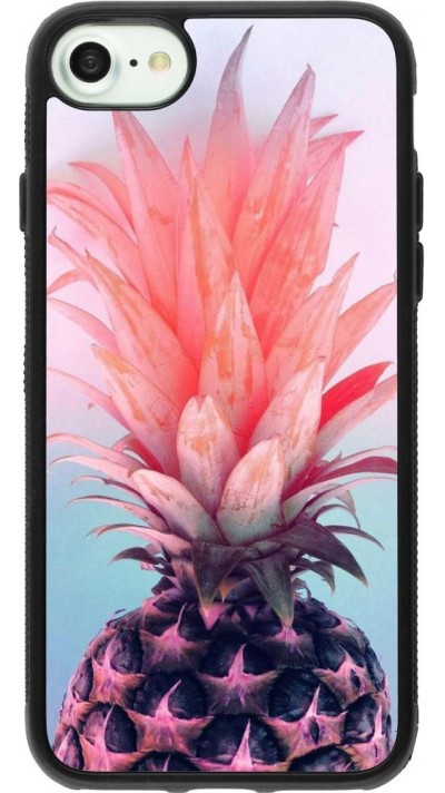 Coque iPhone 7 / 8 / SE (2020, 2022) - Silicone rigide noir Purple Pink Pineapple