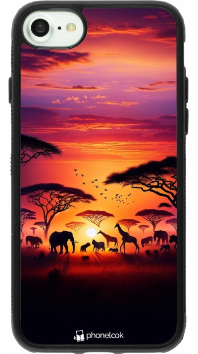 Coque iPhone 7 / 8 / SE (2020, 2022) - Silicone rigide noir Safari sunset wildlife