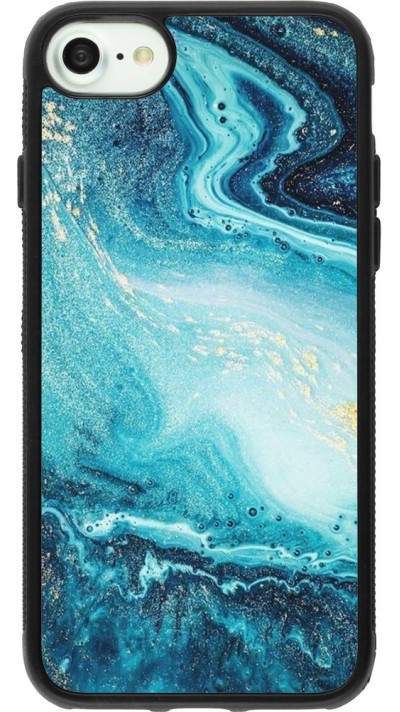 Coque iPhone 7 / 8 / SE (2020, 2022) - Silicone rigide noir Sea Foam Blue