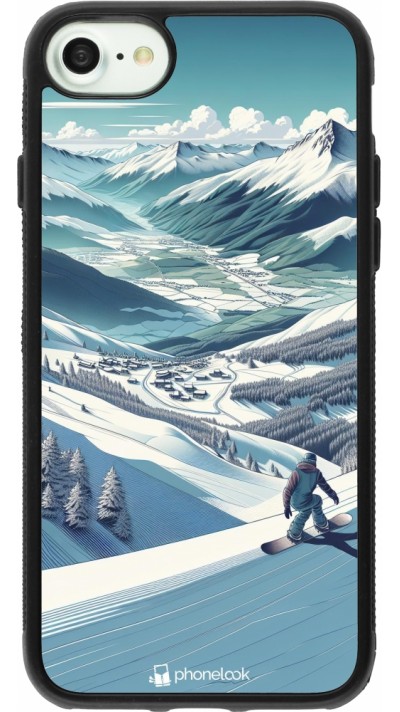 Coque iPhone 7 / 8 / SE (2020, 2022) - Silicone rigide noir Snowboarder Montagne