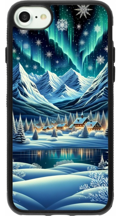 Coque iPhone 7 / 8 / SE (2020, 2022) - Silicone rigide noir Snowy Mountain Village Lake night
