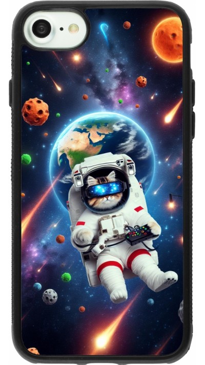 Coque iPhone 7 / 8 / SE (2020, 2022) - Silicone rigide noir VR SpaceCat Odyssey