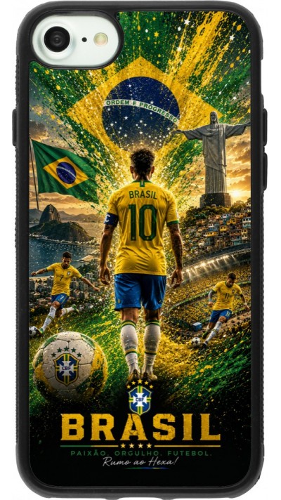 Coque iPhone 7 / 8 / SE (2020, 2022) - Silicone rigide noir Football Brésil splash 2026