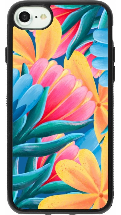 Coque iPhone 7 / 8 / SE (2020, 2022) - Silicone rigide noir Spring 23 colorful flowers