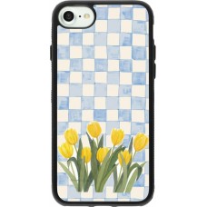 Coque iPhone 7 / 8 / SE (2020, 2022) - Silicone rigide noir Blue vichy tulips 2026