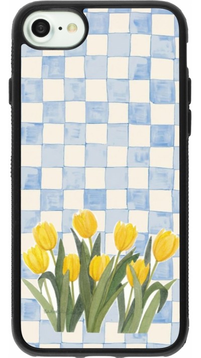 Coque iPhone 7 / 8 / SE (2020, 2022) - Silicone rigide noir Blue vichy tulips 2026