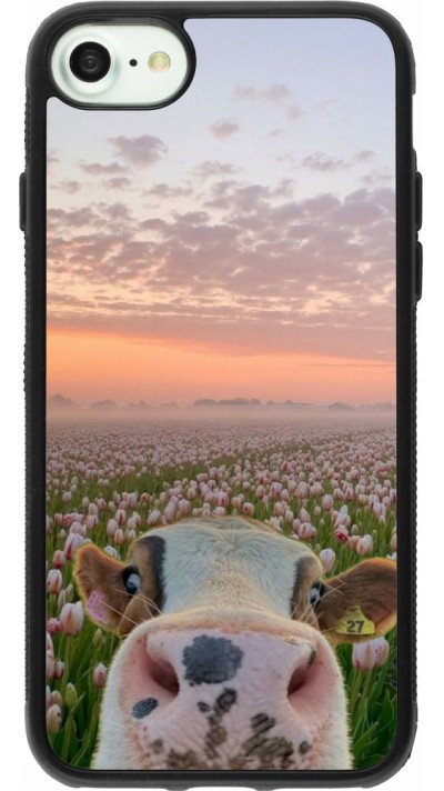 Coque iPhone 7 / 8 / SE (2020, 2022) - Silicone rigide noir Cow with tulips 2026