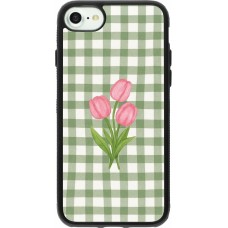 Coque iPhone 7 / 8 / SE (2020, 2022) - Silicone rigide noir Green vichy tulips 2026