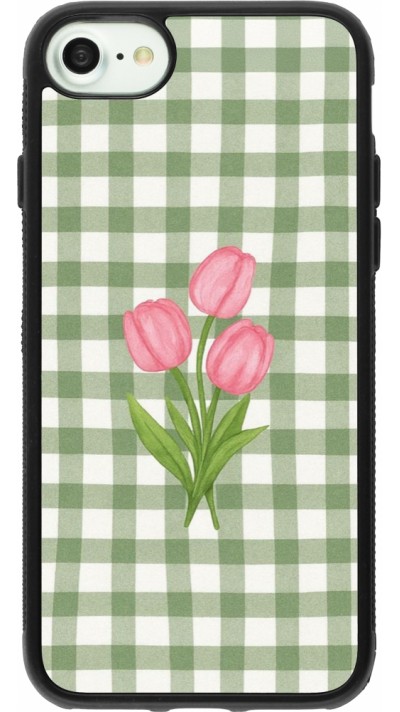 Coque iPhone 7 / 8 / SE (2020, 2022) - Silicone rigide noir Green vichy tulips 2026