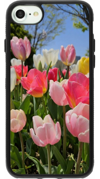 Coque iPhone 7 / 8 / SE (2020, 2022) - Silicone rigide noir Tulips 2026