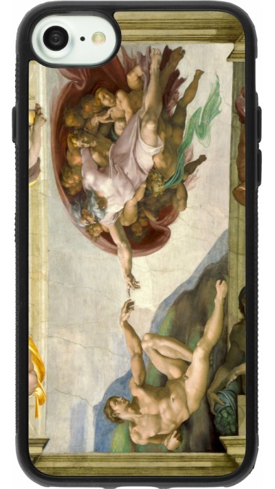 Coque iPhone 7 / 8 / SE (2020, 2022) - Silicone rigide noir Tableau art - La Création d’Adam - Michel-Ange