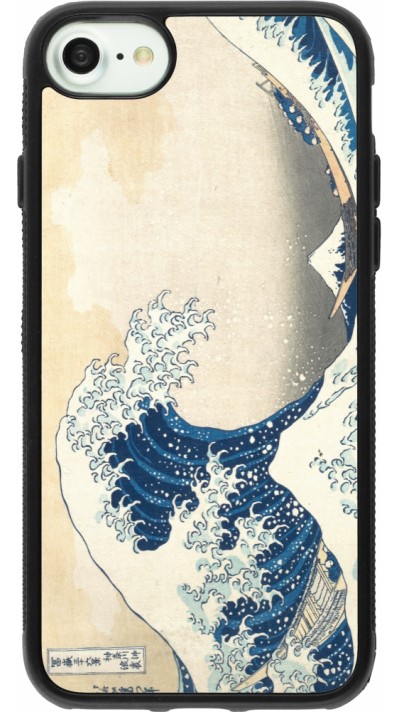 Coque iPhone 7 / 8 / SE (2020, 2022) - Silicone rigide noir Tableau art - La Grande Vague de Kanagawa - Hokusai