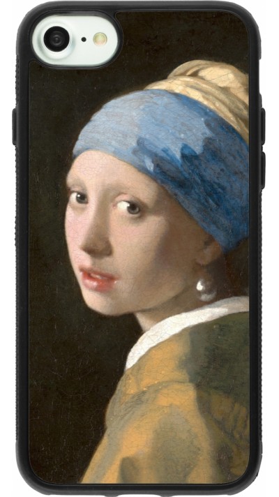 Coque iPhone 7 / 8 / SE (2020, 2022) - Silicone rigide noir Tableau art - La Jeune fille à la perle - Johannes Vermeer