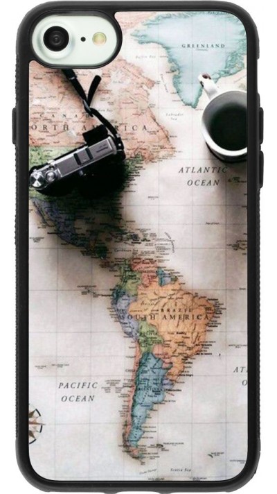 Coque iPhone 7 / 8 / SE (2020, 2022) - Silicone rigide noir Travel 01