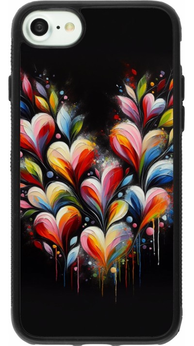 Coque iPhone 7 / 8 / SE (2020, 2022) - Silicone rigide noir Valentine 2024 Coeur Noir Abstrait
