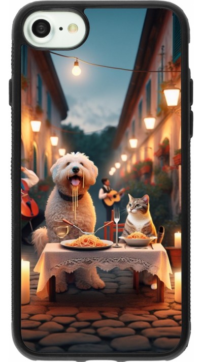 Coque iPhone 7 / 8 / SE (2020, 2022) - Silicone rigide noir Valentine 2024 Dog & Cat Candlelight