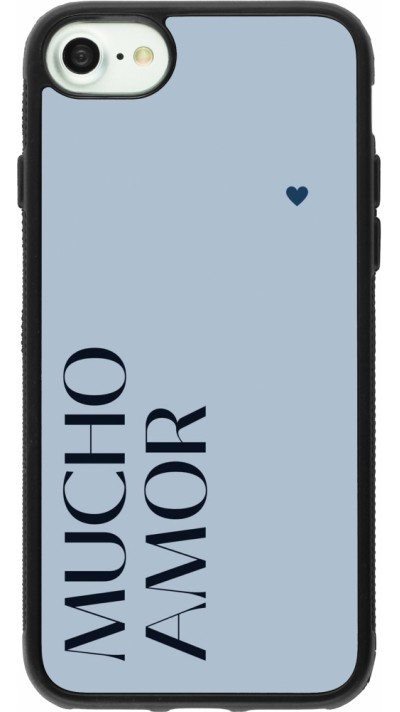 Coque iPhone 7 / 8 / SE (2020, 2022) - Silicone rigide noir Valentine 2024 mucho amor azul