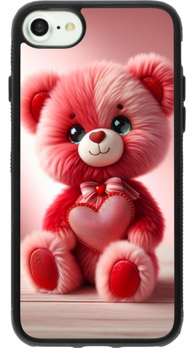 Coque iPhone 7 / 8 / SE (2020, 2022) - Silicone rigide noir Valentine 2024 Ourson rose