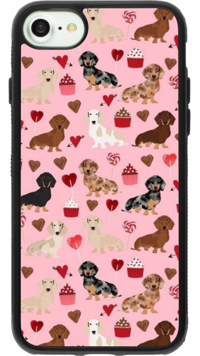 Coque iPhone 7 / 8 / SE (2020, 2022) - Silicone rigide noir Valentine 2024 puppy love