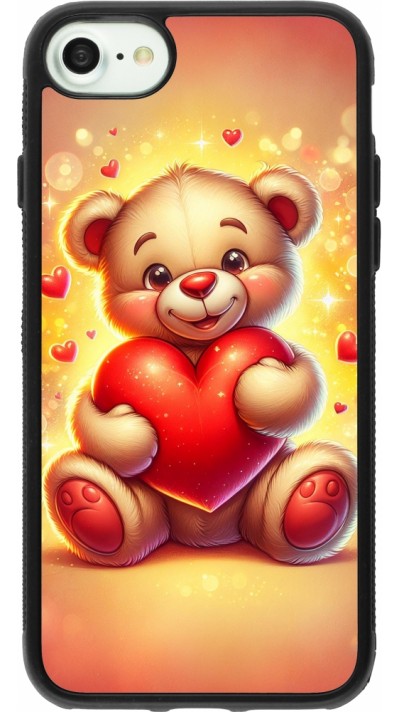 Coque iPhone 7 / 8 / SE (2020, 2022) - Silicone rigide noir Valentine 2024 Teddy love