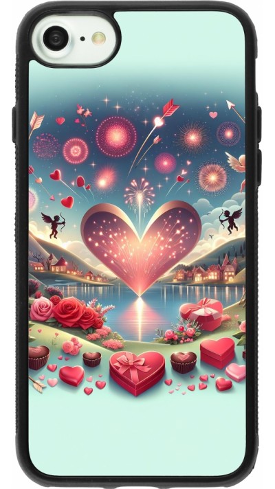 Coque iPhone 7 / 8 / SE (2020, 2022) - Silicone rigide noir Valentine 2025 Chic