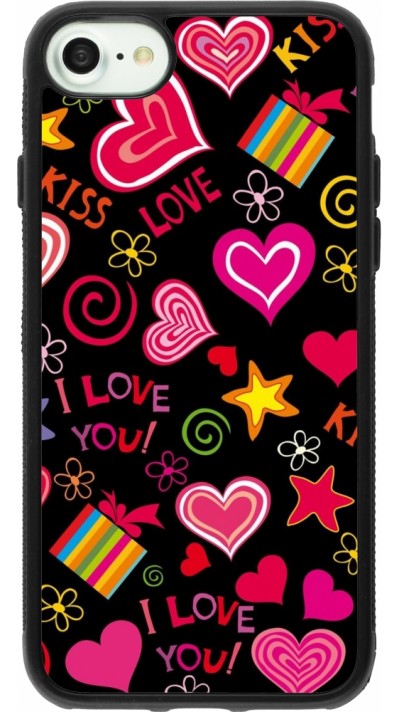Coque iPhone 7 / 8 / SE (2020, 2022) - Silicone rigide noir Valentine 2023 love symbols