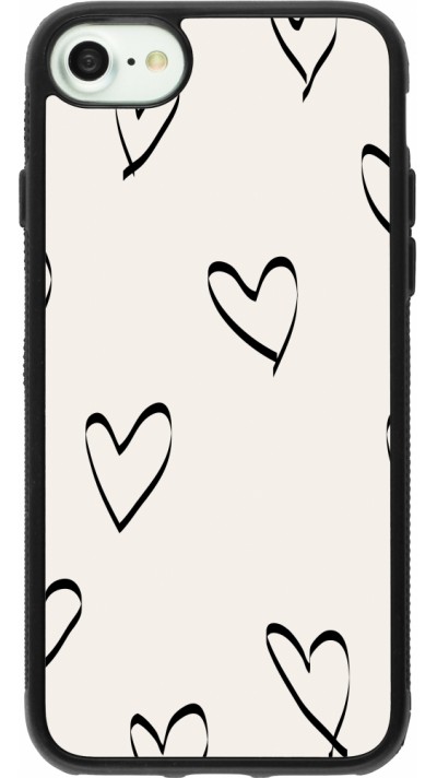 Coque iPhone 7 / 8 / SE (2020, 2022) - Silicone rigide noir Valentine 2023 minimalist hearts