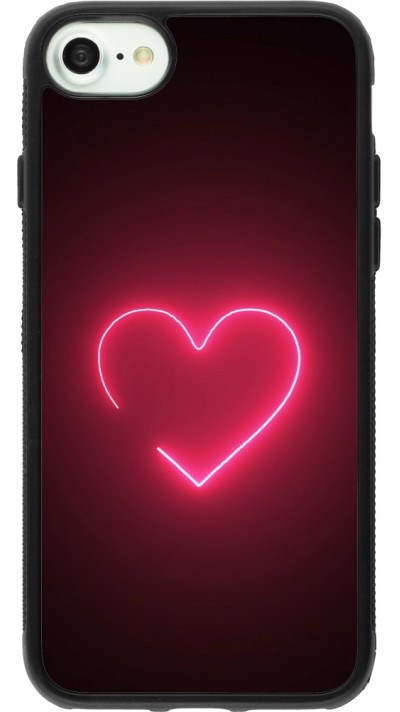 Coque iPhone 7 / 8 / SE (2020, 2022) - Silicone rigide noir Valentine 2023 single neon heart