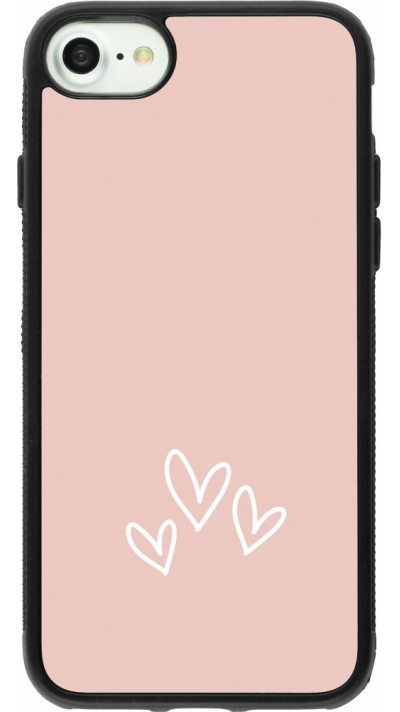 Coque iPhone 7 / 8 / SE (2020, 2022) - Silicone rigide noir Valentine 2023 three minimalist hearts