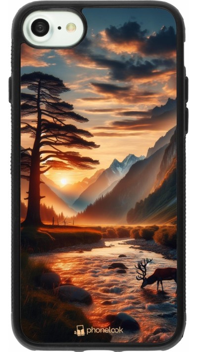 Coque iPhone 7 / 8 / SE (2020, 2022) - Silicone rigide noir Valley Sunset Deer Tree