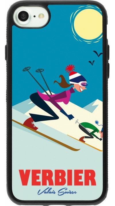 Coque iPhone 7 / 8 / SE (2020, 2022) - Silicone rigide noir Verbier Ski Downhill